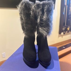 Brand new black suede with fur booties.